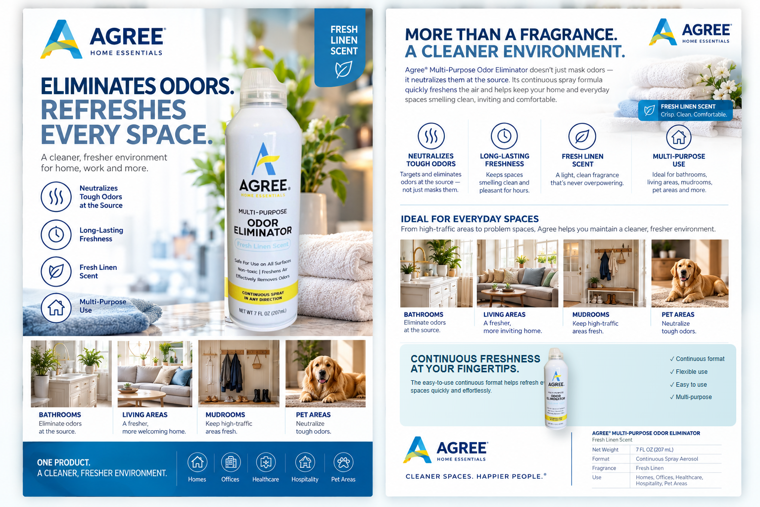 Premium Agree Odor Eliminator sell sheet using the authentic product image